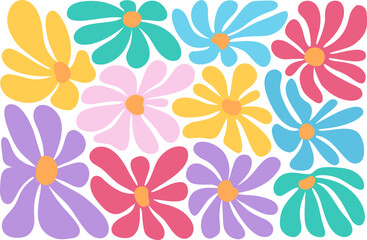 Colorful blooming flowers minimal style for greeting cards decoration 