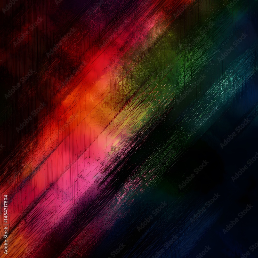 Poster abstract composition of flowing lines and swirls in vibrant red and green colors