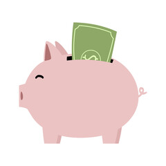 Piggy Bank with Dollar Money Illustration