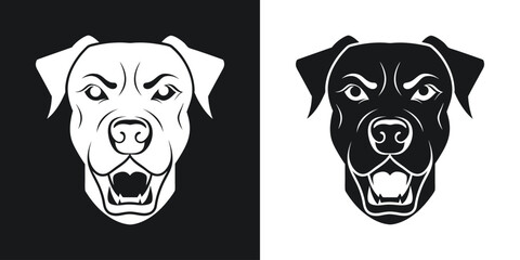 Vector illustration of a labrador retriever dog head in black and white color scheme