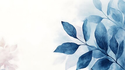 Blue leaves watercolor painting (1)