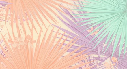 Pastel Palm Leaves Tropical Floral Pattern Background