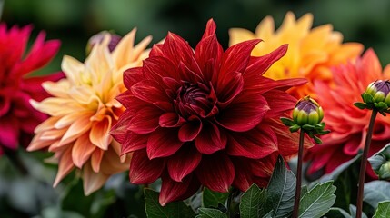 Vibrant dahlia flower blooms botanical garden nature photography outdoor setting close-up floral beauty