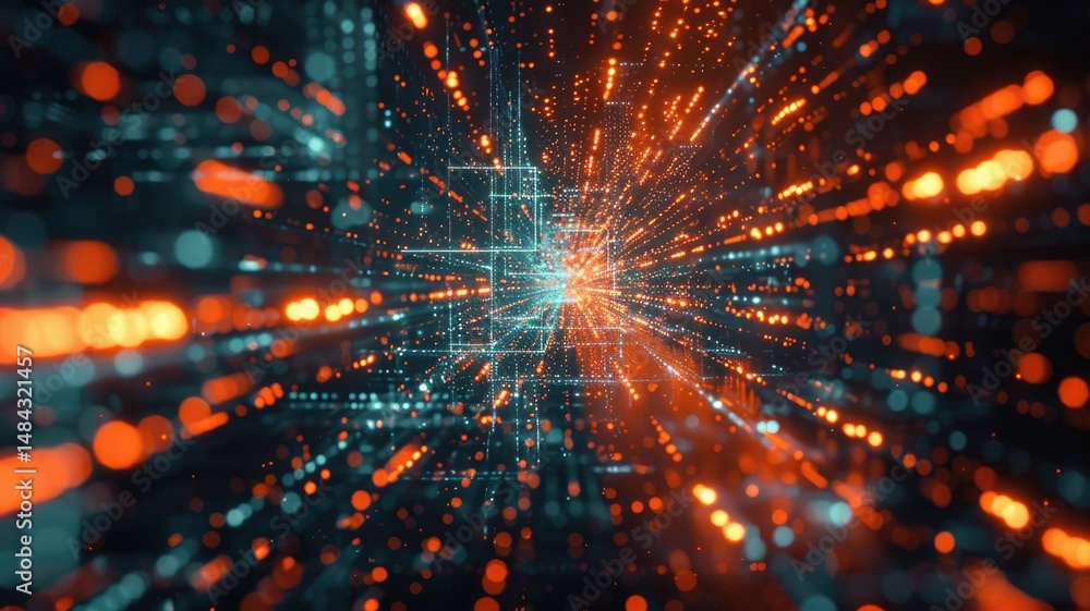 Poster abstract picture colorful light particle with digital technology style design connecting become dyna