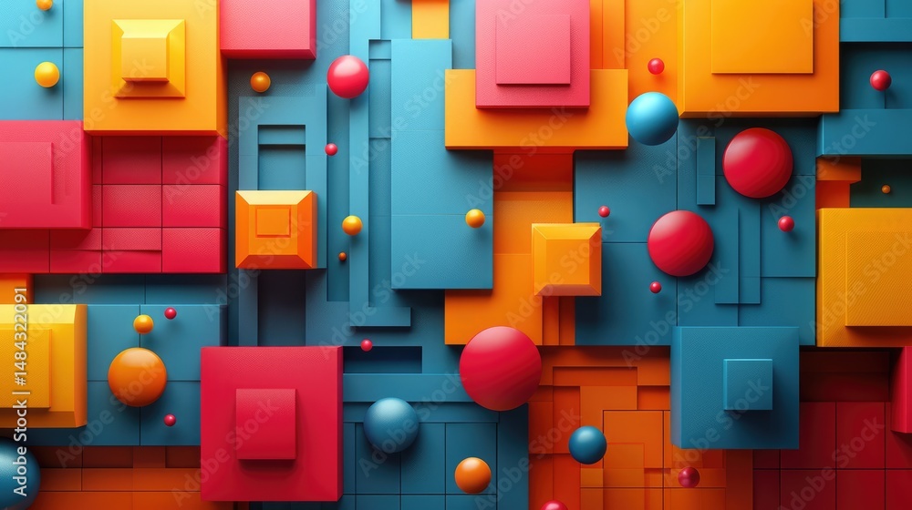 Poster colorful abstract geometric shapes and patterns. abstract artwork of 3d rendering geometric shape wi