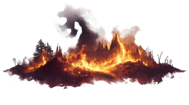 Volcanic eruption with lava and smoke display.