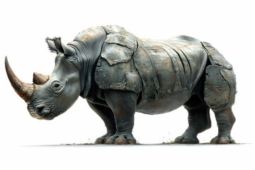 Fototapeta premium A majestic rhinoceros stands prominently, showcasing its textured skin and powerful presence against a minimalist background