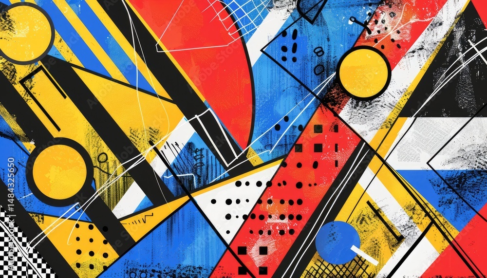Aufkleber abstract red blue yellow geometric surface of contemporary design express scene of seamless patterns