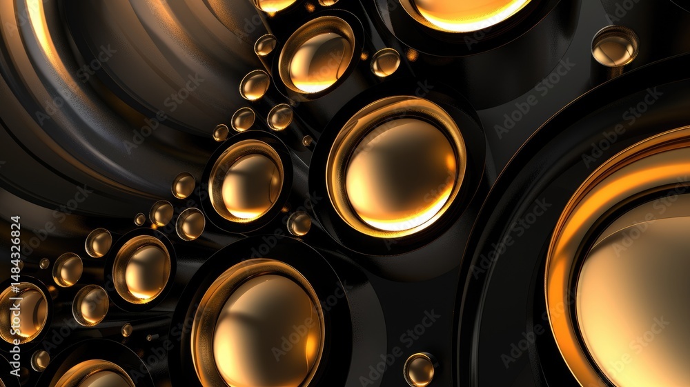 Poster abstract black and gold color light in circle shapes scatter around express colorful design. round f