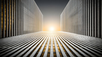 Naklejka premium of two towering buildings leaning toward each other against sunset sky