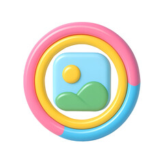 Colorful 3D social media story ring with image icon inside, pastel cartoon style, isolated transparent png
