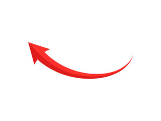 Red curved arrow pointing upwards isolated on a transparent background