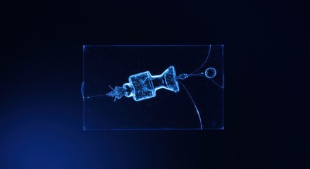 Gleaming microfluidic device with droplet formation under dark blue illumination