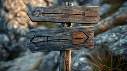 Wooden directional signpost with carved arrows indicating different paths.