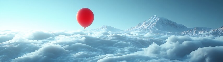 Obraz premium Red balloon above clouds and mountains