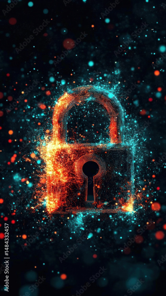 Poster a colorful image of a lock with a keyhole. the lock is surrounded by a lot of sparkles, giving it a 