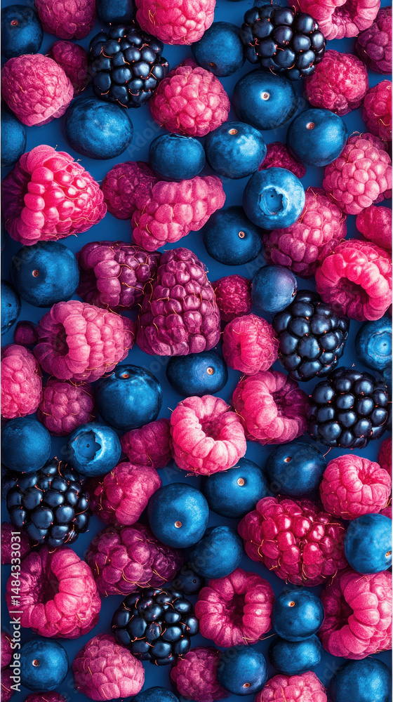Aufkleber a close up of a blueberry and raspberry fruit salad. the blueberries are scattered throughout the im