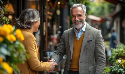 Outdoor business professionals exchanging a handshake.