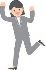 笑顔でジャンプするスーツの女性