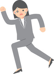 焦って走るスーツの女性