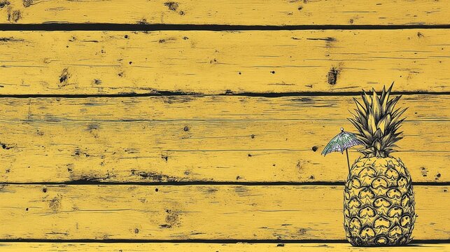 Pineapple silhouette on golden planked backdrop tropical fruit s