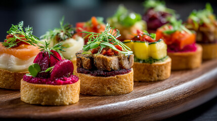 Delicious gourmet canapés appetizer catering food photography for restaurant and event promotions 