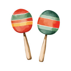 Maracas cute watercolors illustration isolated on white background