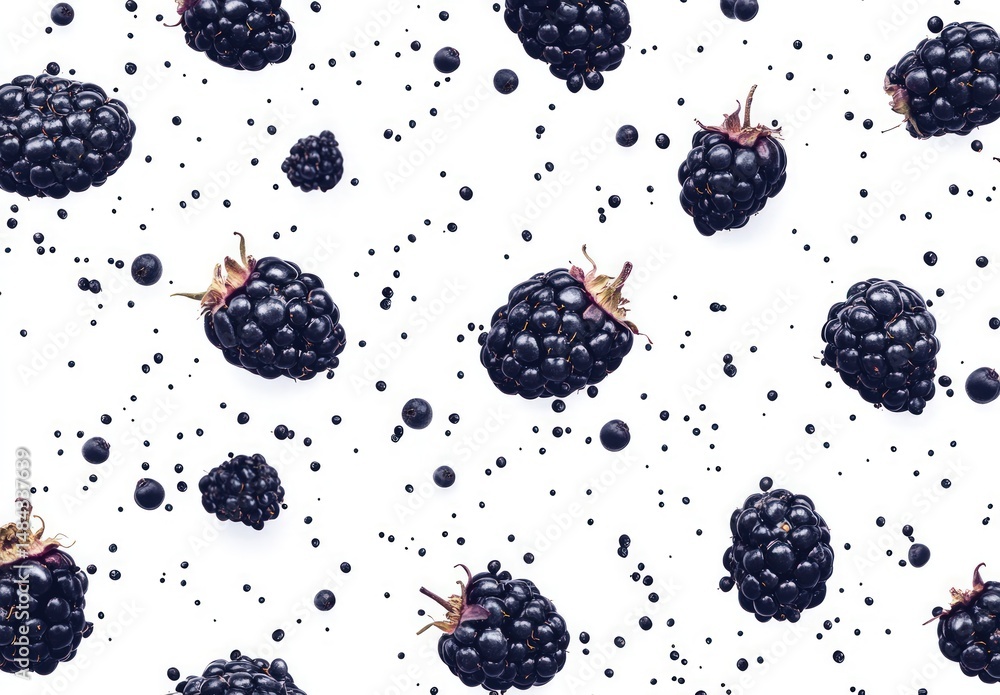 Aufkleber fresh blackberries on white background with droplets creating a vibrant and appealing visual display