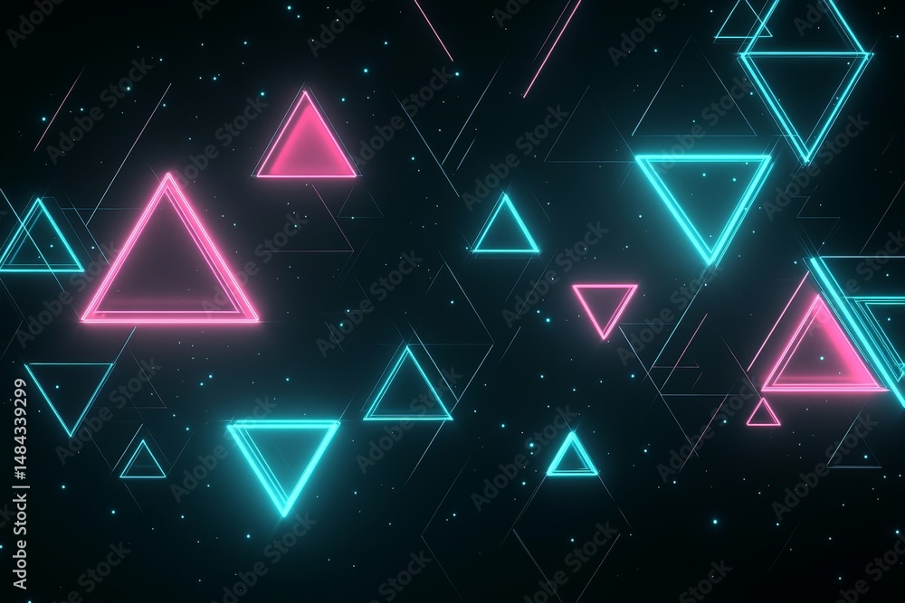 Poster floating neon triangles abstract background