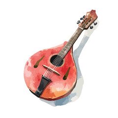 Mandolin cute watercolors illustration on white background
