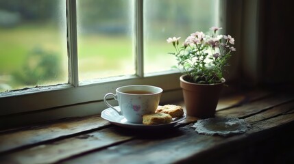 Cozy Tea Time by the Window: A Serene Moment of Tranquility