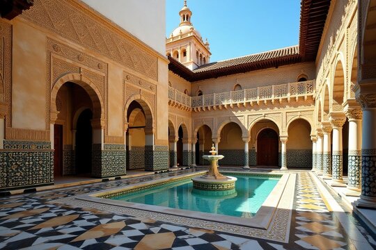 Royal Alc?zar Palace Seville, intricate details, Moorish influence , spanish, monument, discover