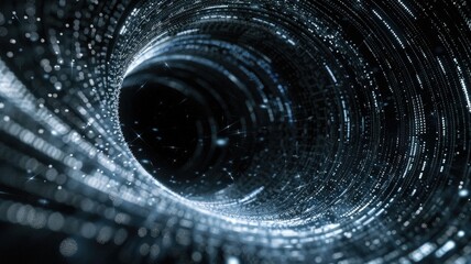 Obraz premium Abstract glowing vortex with colorful particles on a dark background. Digital art for design and print of black hole with swirling liquid or stone in galaxy with glowing mater. Planet concept. AIG53.