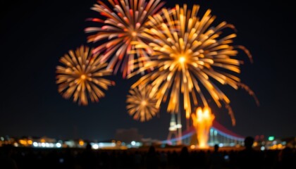 the golden bokeh glistened and shimmered in the darkness, creating a stunning contrast against the...