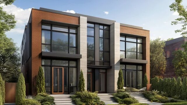 Modern Brick Duplex House Architectural Rendering