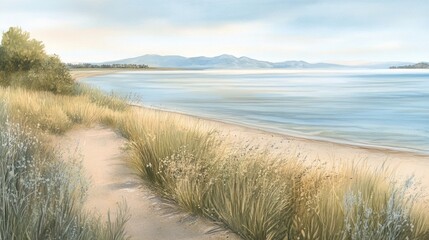 Serene Lakeside Path at Dawn