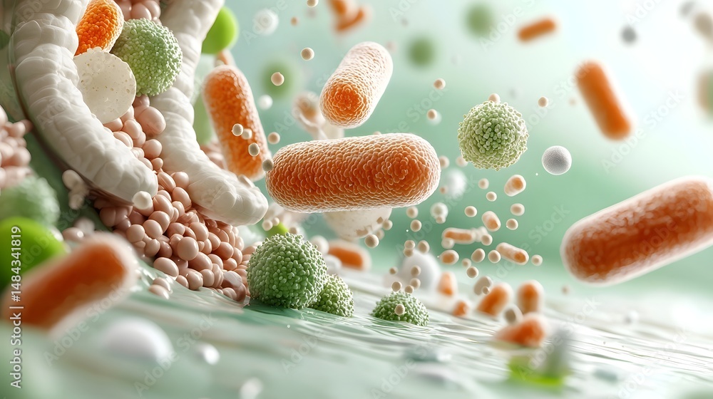 Poster a sleek and simple depicting the multiplication of salmonella bacteria within the intestines emphasi
