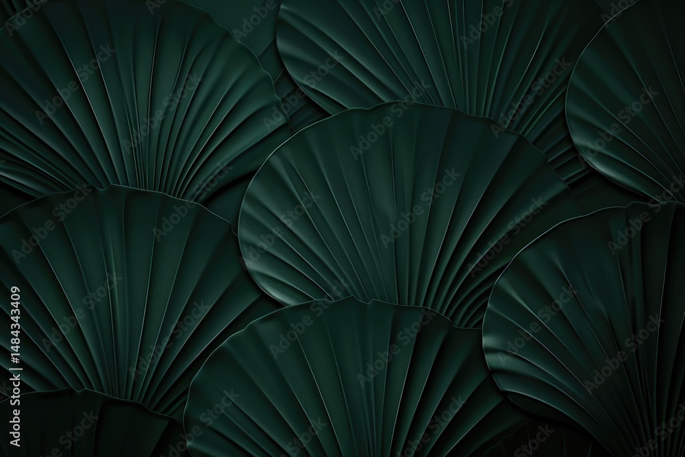 Poster abstract green geometric pattern with layered shapes. digital artwork of 3d rendering with dark gree