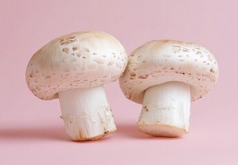 Fresh White Mushrooms on Pink Background for Culinary and Healthy Lifestyle Themes