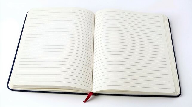 Isolated White Background Featuring an Open Blank Lined Notebook