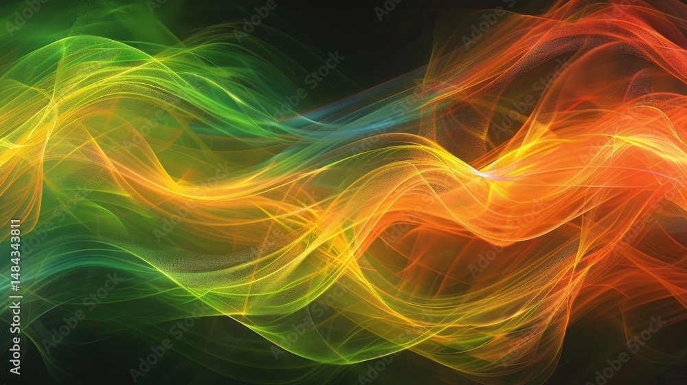 Poster abstract picture vivid color neon light line, digital technology style design connecting become dyna
