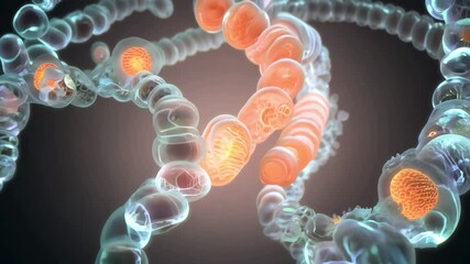 3D DNA strand structure with colorful glowing segments, symbolizing science, genetics, research and molecular biology.