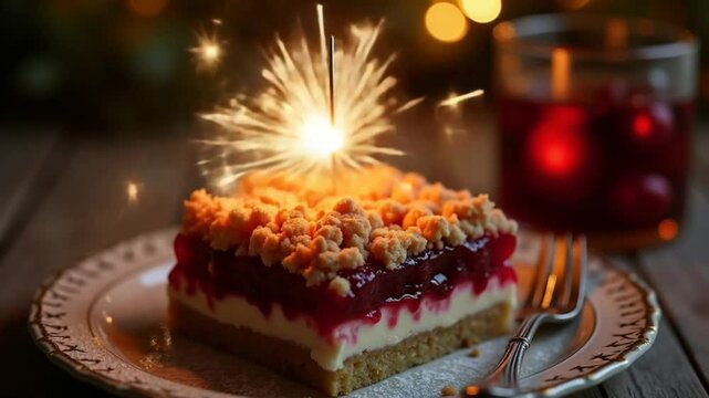 Crumble dessert with sparkler in the spirit of Christmas