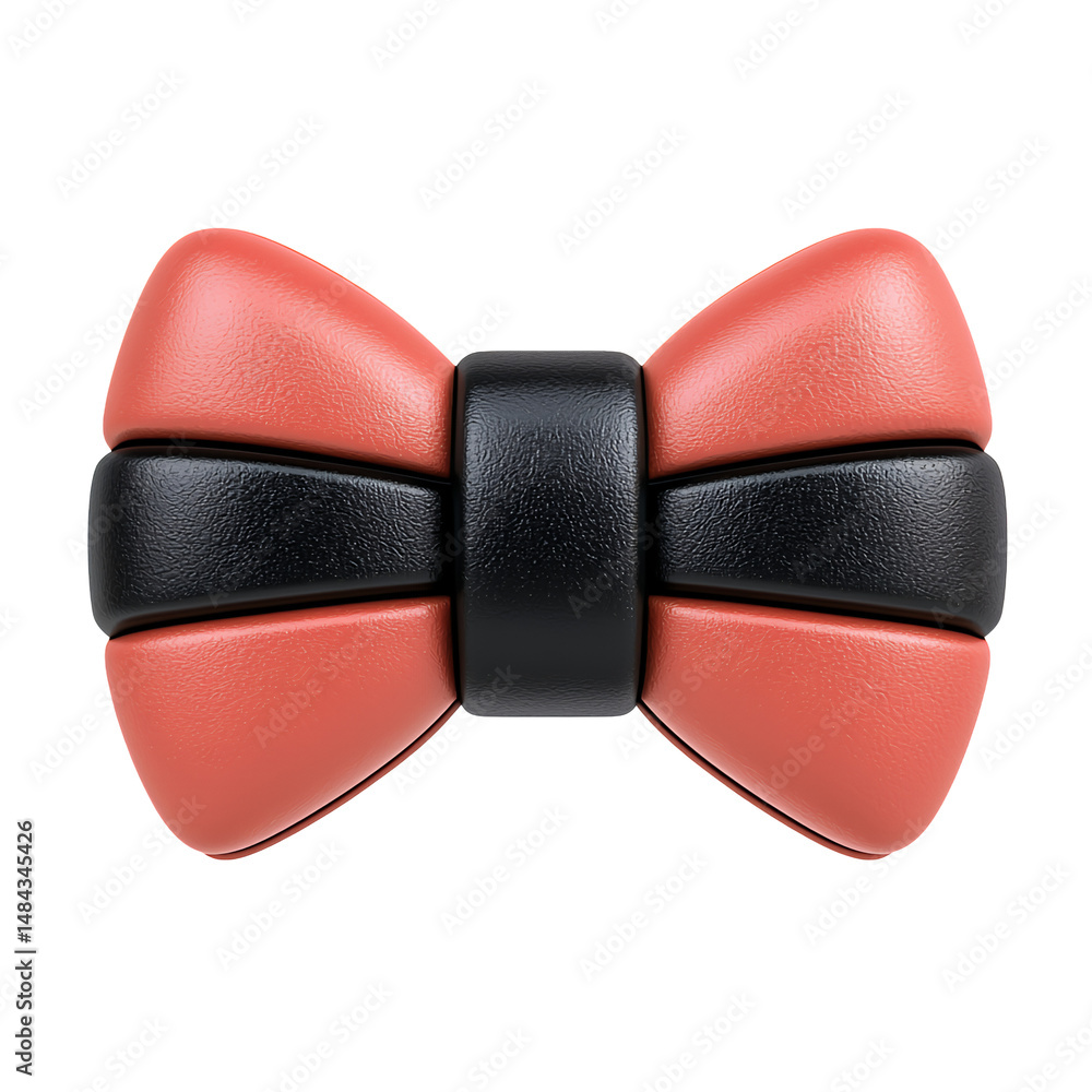 Aufkleber a coral and black bow tie illustration, rendered in a 3d style with a subtle sparkle effect against 