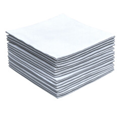 Neat stack of white square cloths or napkins on transparent background. Clean, simple, and unblemished, ideal for various uses.