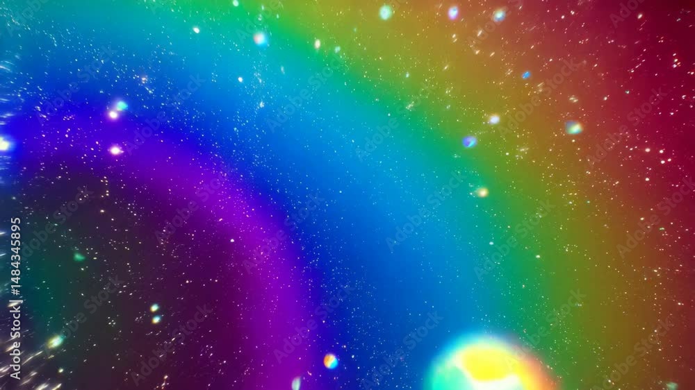Poster abstract vibrant shimmering backdrop showcasing numerous bright rainbow colored orbs in a dynamic bo