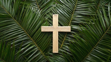 Symbolic Palm Cross with Lush Palm Leaves - Celebrating Palm Sunday and Easter