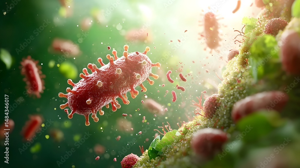 Poster sleek and minimalist of e coli bacteria highlighting its presence in the intestines as part of norma