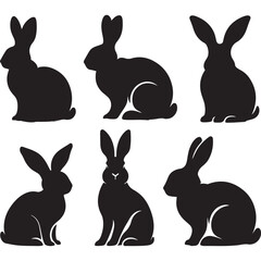 set of vector different type of bunny silhouettes