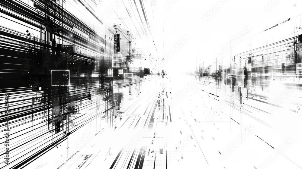 Fototapete Abstract complex glitch with pixel effect in tech background use shading and glitches texture express mysterious design or complex flow through tiny object convey sense of future digital scene. AIG53.